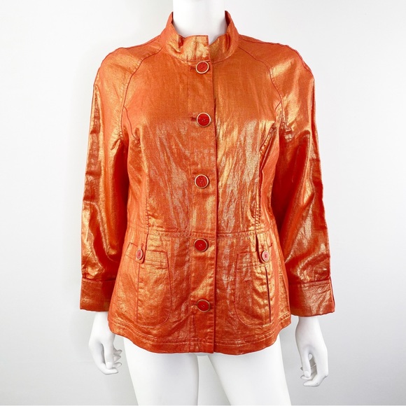Chico's Jackets & Coats Chicos Size Us M Orange Metallic Button